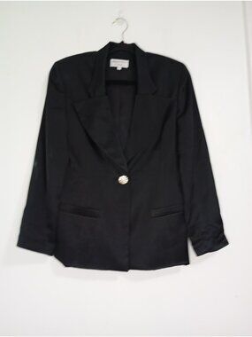 Adrianna Papell Blazer Rhinestone Button Size 12 Office Business Women Black